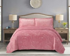 Velmoire Quilted Luxury Velvet Throw Bedspread Bedding King & Pillowshams