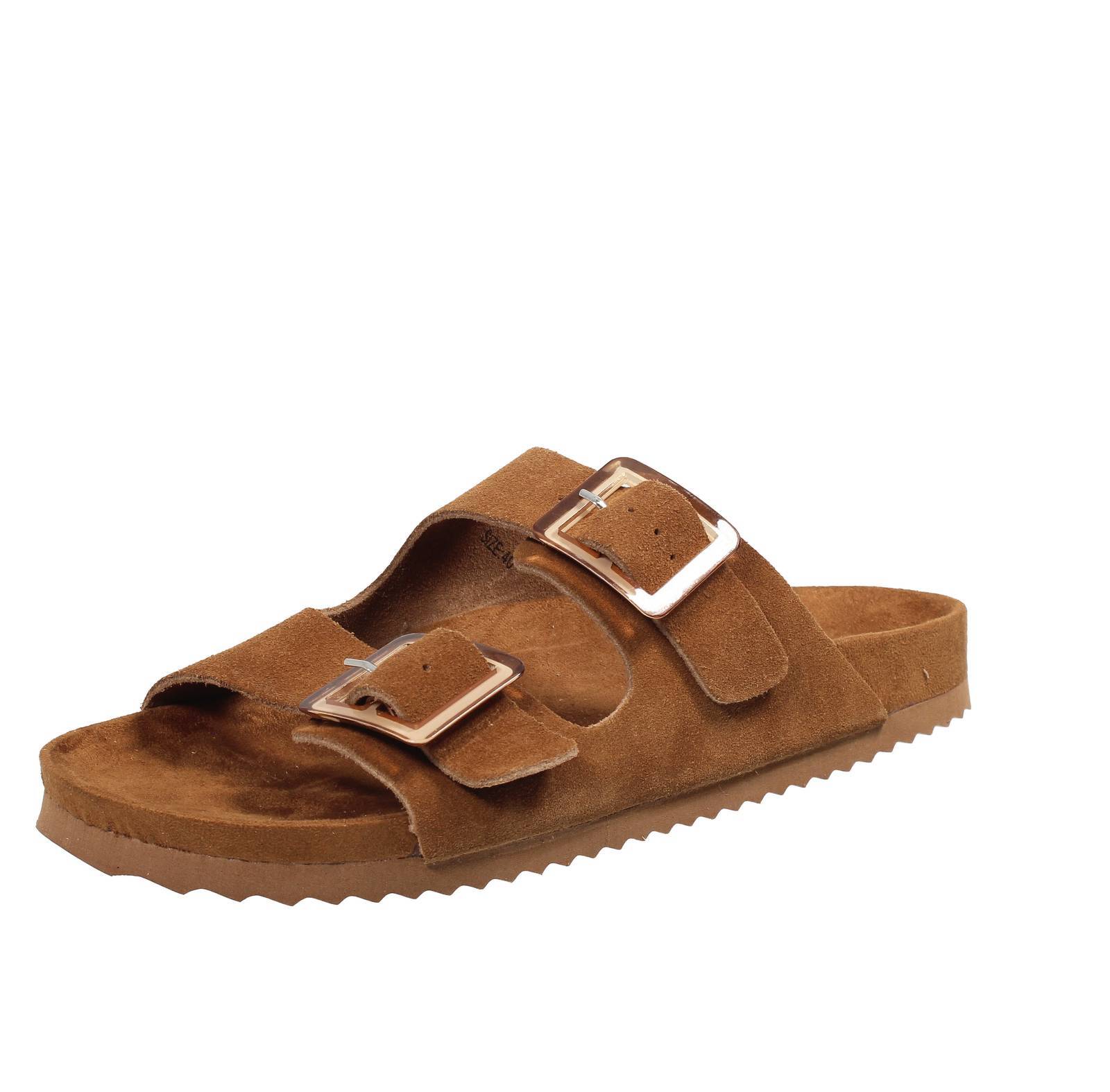 Цвета California Ciabatte Из замши Con Doppia Fibbia Marrone - Taglia 37 [24