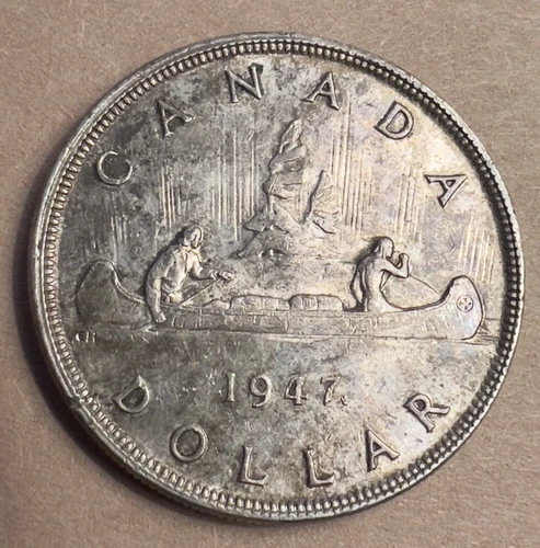 Canada 1947 Maple Leaf Silver Dollar $1 Double HP