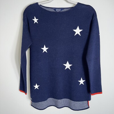 Joules Knitwear Women's Pullover Sweater-Navy Blue Stars-Cotton Wool Blend-US 4