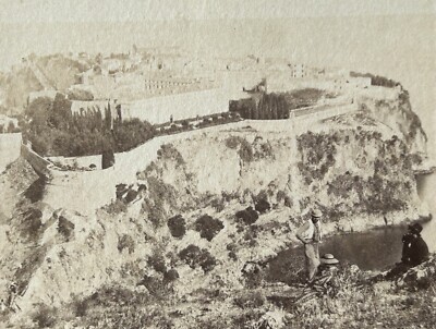 MONACO Le Rocher Panorama Figuren Photographie c1865 Stereo Vintage Albumine