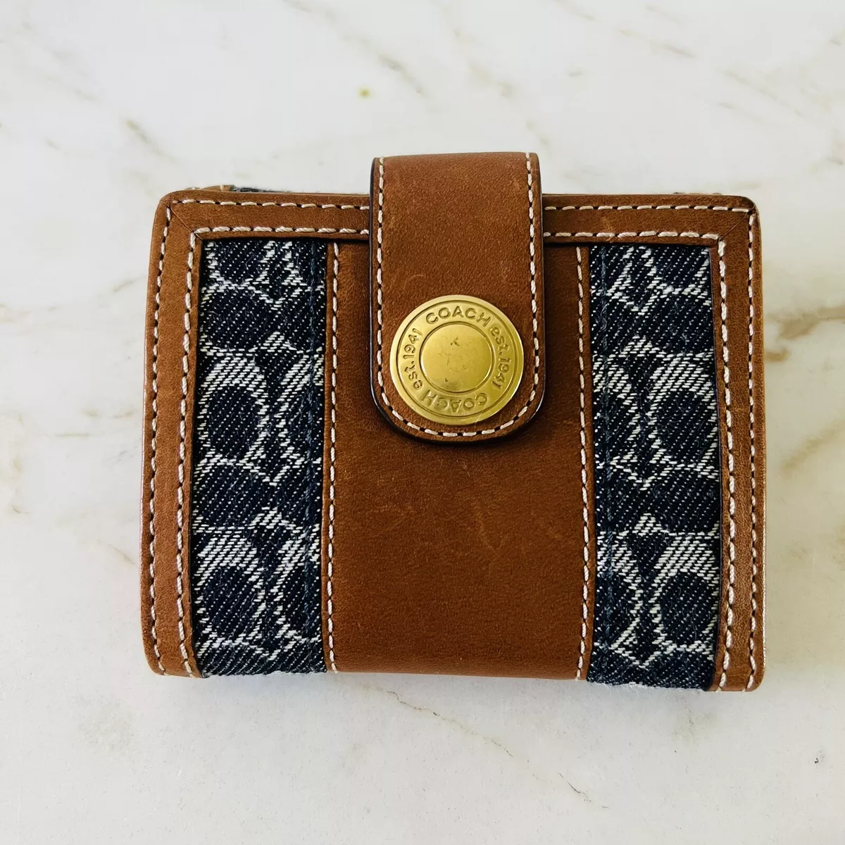 COACH Brass Denim Bifold Mini Wallet In Signature Canvas