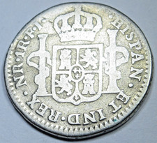 1818 NR-FJ Colombia Silver 1 Reales Spanish Colonial Antique 1800's 1R Coin