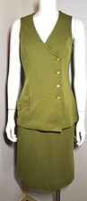 JANTZEN Vtg 60s Vest  Skirt Set Women's S Olive Green Knit MEASUREMENTS BELOW