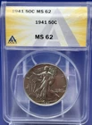 New Listing1941 Walking Liberty Half Dollar 50c ANACS MS62