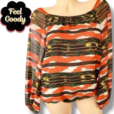 VINCE CAMUTO Orange Striped Fall Top Scoop Neck Loose Size XS Halloween Autumn ￼