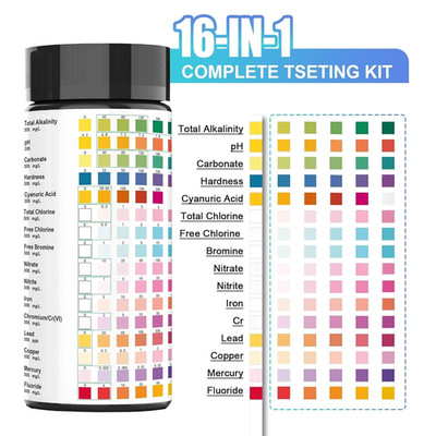 16 in 1 Water Test Kit Strips 100 Count Home Drinking Tap Water Quality Test US