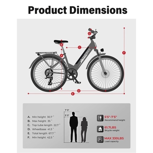 Cityräder MTB E-Bike 500W Urban Commuter Hybrid Bike 26" Pedelec Shimano 7-Gänge - Bild 12 von 24
