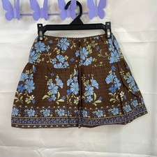 Vintage Cherokee girl's brown blue floral pull on lined skirt casual summer XS