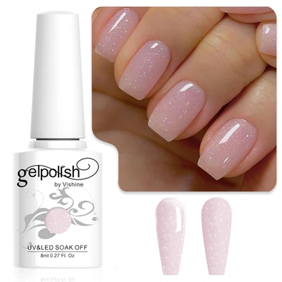 Vishine Semi-Permanenter Gel-Nagellack Transparent Glitzer Rosa Nude, Jelly Milk
