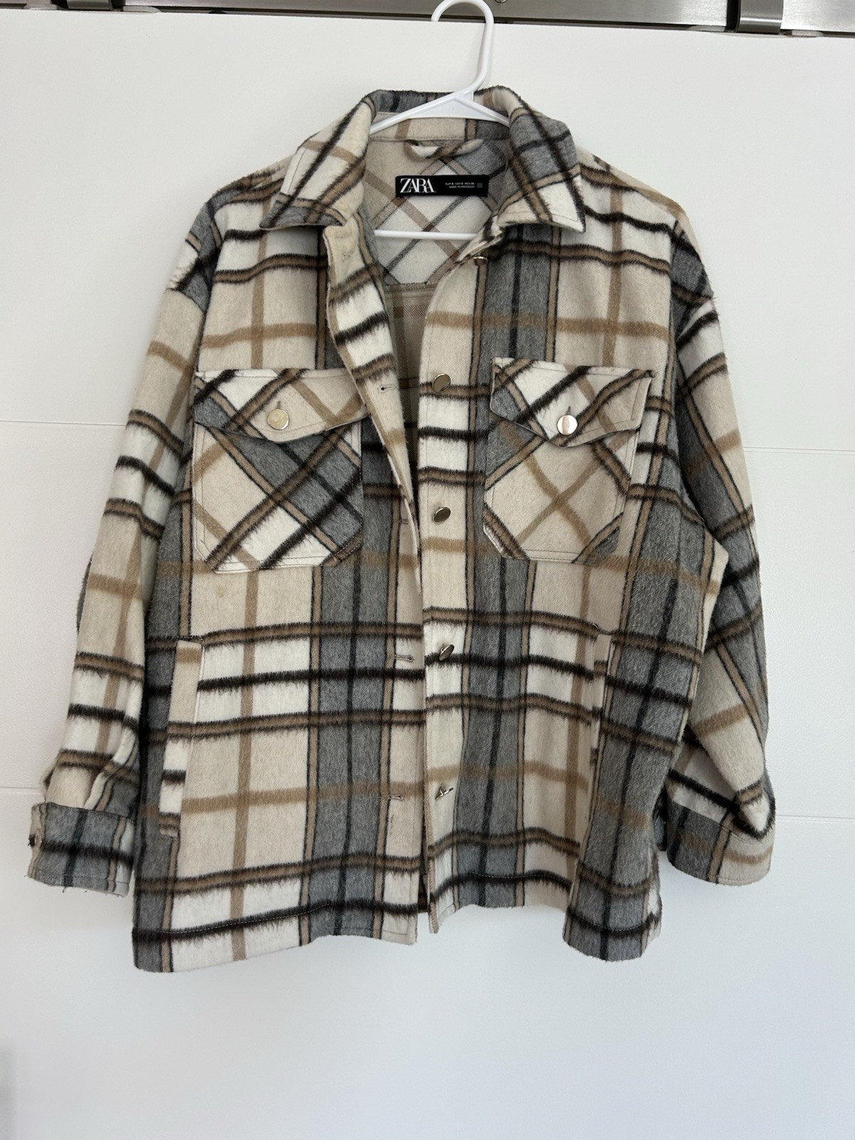 ZARA 자라 격자 무늬 스몰셔츠 재킷 샤켓 보호 그런지 캐빈 아웃도어 탠 여성 사이즈 L