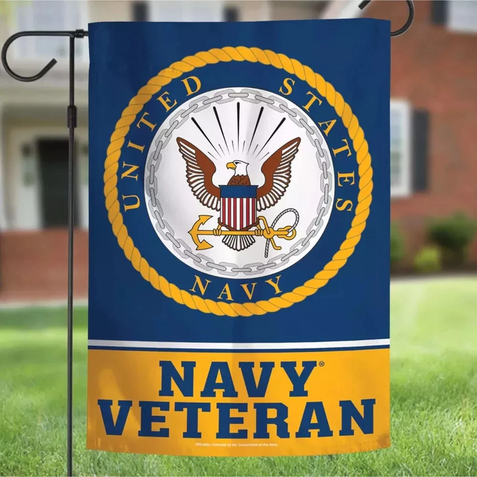 US Military Navy Veteran Double Sided 12.5 x 18 in Garden Flag with Pole - Image 2 of 3