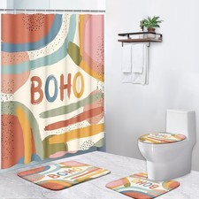 4 Pcs Shower Curtain Sets, Boho Abstract Modern Waterproof Bathroom Sets with...