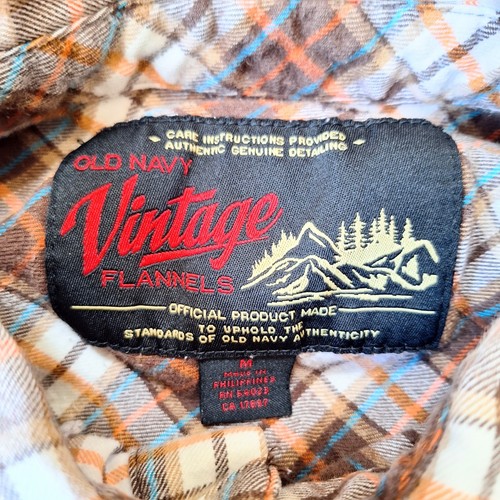 Old Navy Vintage Size Medium Men's Button Down 100% Cotton Flannel Shirt Brown - Picture 4 of 4