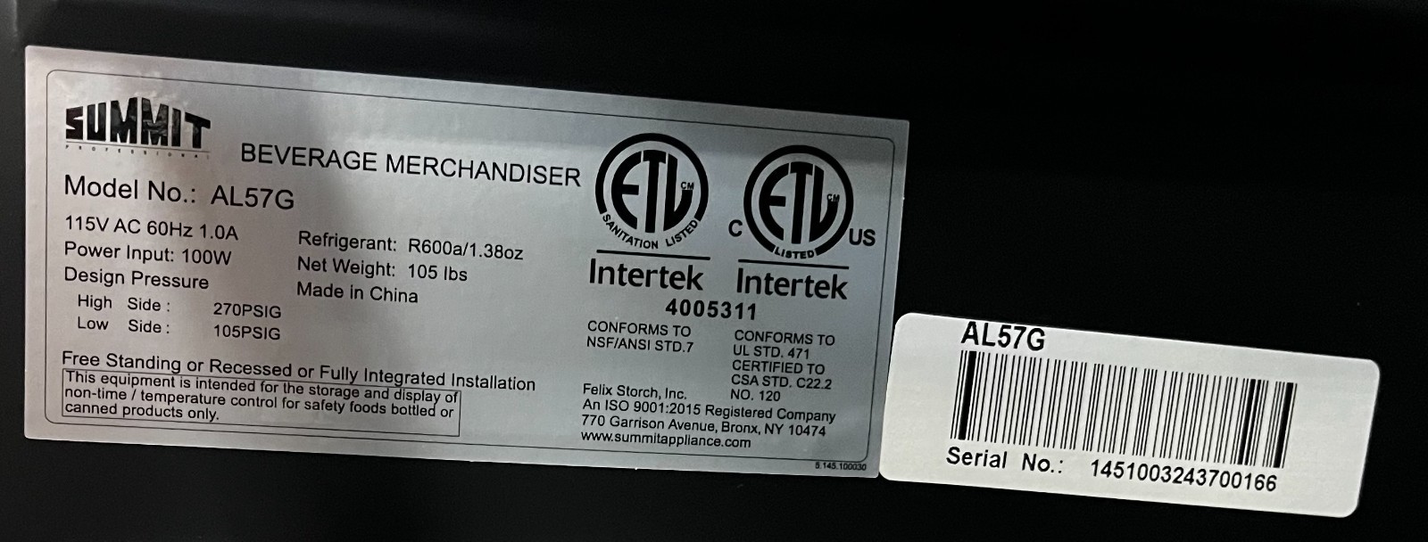 Summit AL57G ADA Compliant 24 Inch Built-In Beverage Center