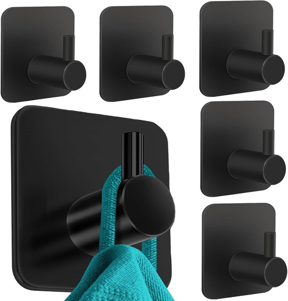 Handtuchhalter Ohne Bohren, 6Er Set, Schwarz - Edelstahl Badezimmer-image
