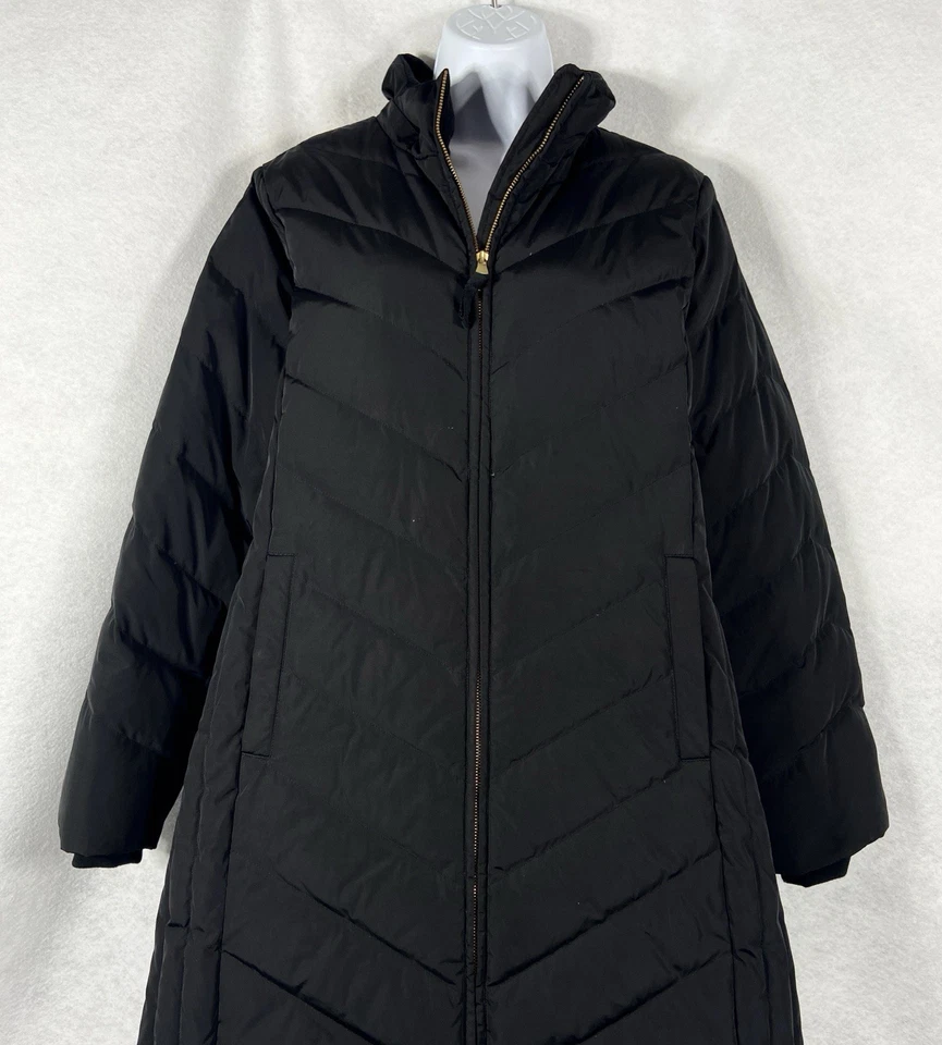 Talbots Down Puffer Jacket Women's Medium Black Full Zip Long Sleeve Quilted - Image 2 of 4