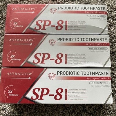 (3) AstraGlow SP-8 Probiotic 2X Whitening Toothpaste for Oral Health NEW 3.5 OZ