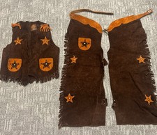 John Craighead Child Western Rodeo Set Vest And Chaps Genuine Leather Size Small