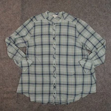 J. Jill Top Womens Extra Large Button Front Plaid Tunic Long Sleeve Crew Blue