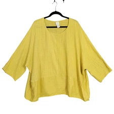 JOIE Yellow Linen Cotton Blend Dolman Top Boxy Lagenlook Beachy Gauze SIZE 2X
