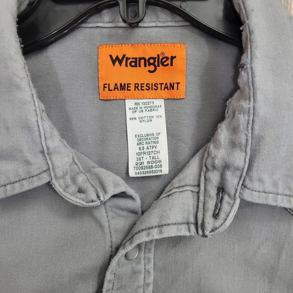 Camisa de trabajo resistente al fuego Wrangler FR para hombre 3XT alta gris algodón nailon Foto 2 de 4