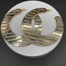 Gold-Tone Slatted Cutout Lightweight Fashion Modern Large Hoops Earrings