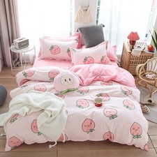 Fruits Pattern Girls Duvet Cover Set Pink Peach Reversible Girly Lovely Beddi...