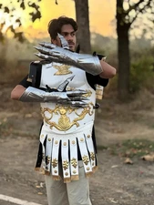 Roman Gladiator Armor Costume | Men’s Gold & White Chestplate | Historical gift
