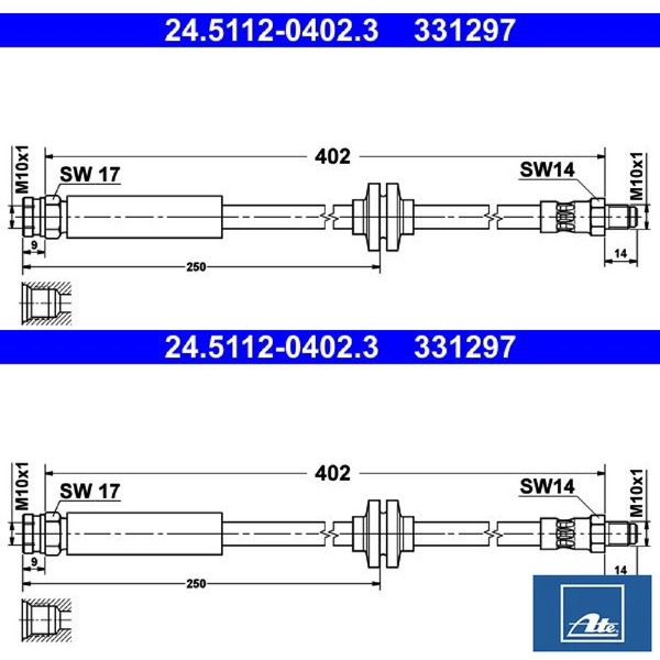 2X Bremsschlauch ATE 24.5112-0402.3 2 BremsschläUche Rechts Links Vorne-image
