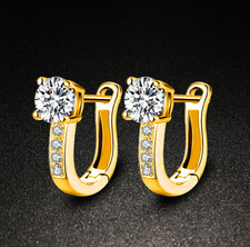 Women Girl Gold Tone CZ Oval U Shape Hoop Earrings Gift K6