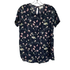 Sienna Sky Sheer Floral Blouse Short Sleeve Blue/Multi Size Small