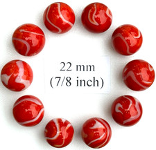 Lote de canicas de vidrio remolino blanco barba roja 22 mm (7/8 pulgadas) SHOOTER Taw