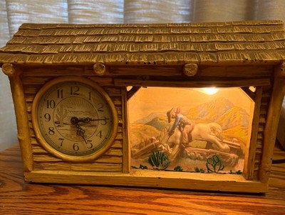 1950s VINTAGE HADDON THE RANCH 'O ROCKING BRONCO Cowboy Motion Clock WORKS!
