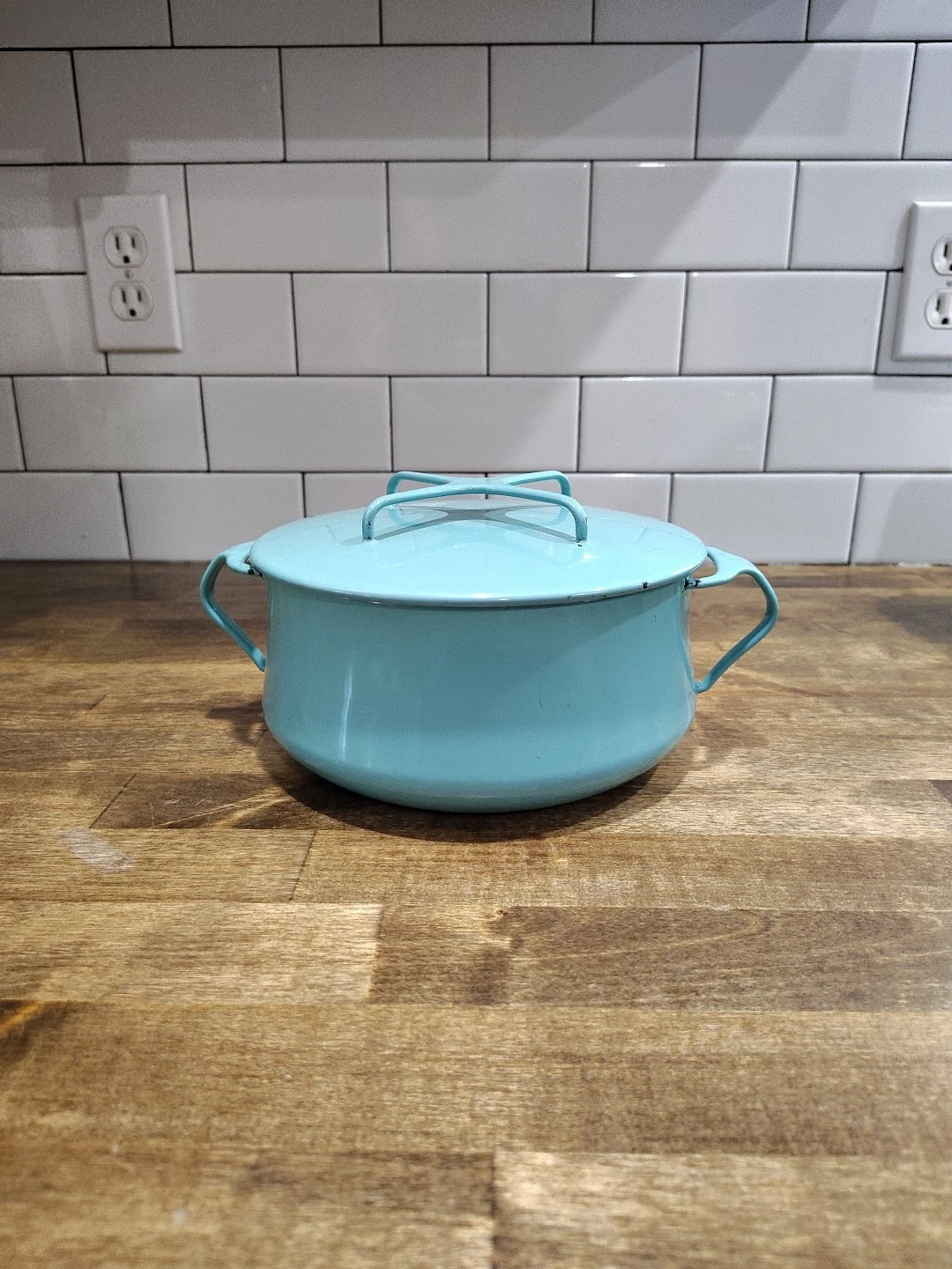 Vtg Dansk IHQ Kobenstyle Teal Turquoise Enamelware Dutch Oven 2 Quart Trivet Lid