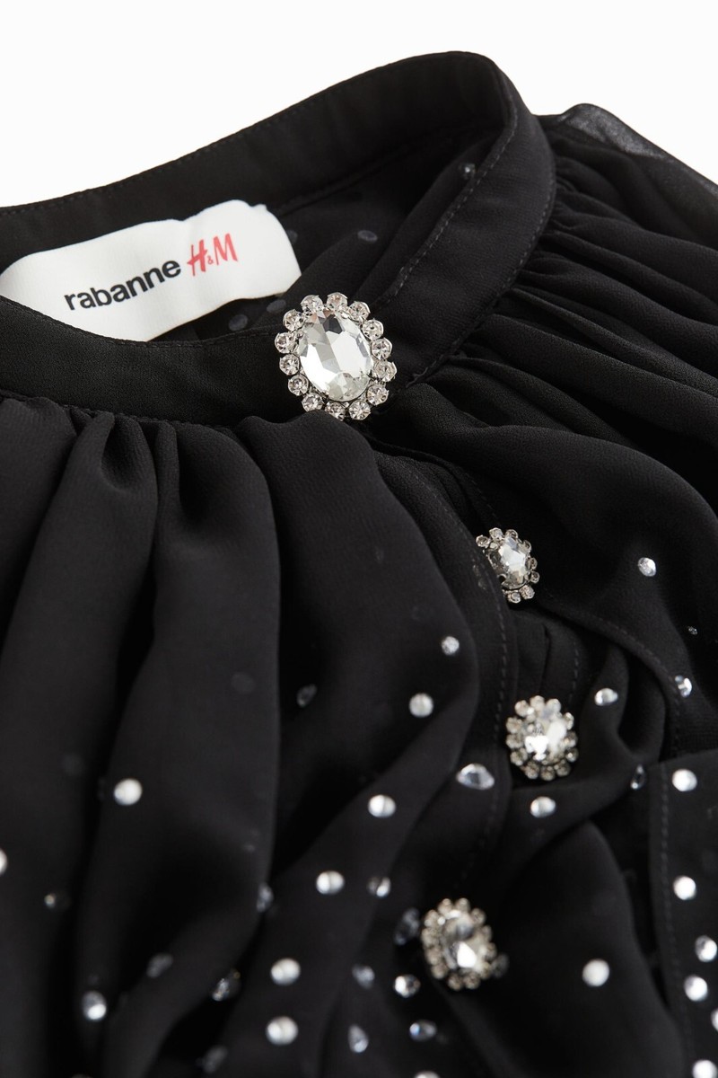 Paco Rabanne x H&M HM Embellished Chiffon Cape Top Black UK 10 US 