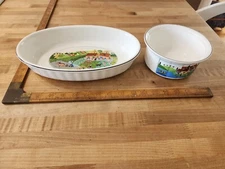 Villeroy & Boch Design Naif Folk Art 12" oval baking dish and 6" round souflfle