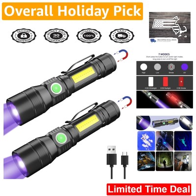 2 Pack UV Flashlight - Rechargeable - Multi-Purpose - Multi-Mode - Waterproof