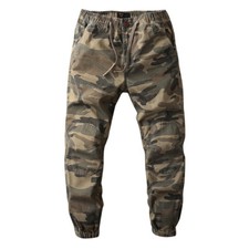 Men Cotton Cargo Pants Tapered Camouflage Military Joggers Elastic Waist Fashion