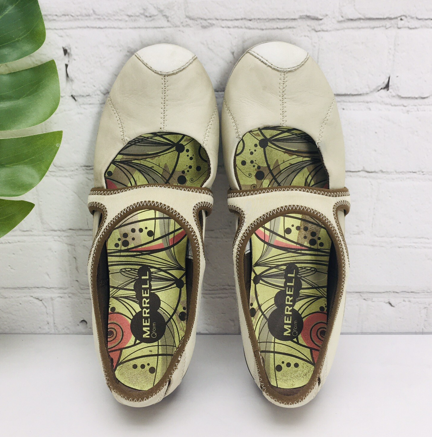 Scarpe basse Merrell Plie Mary Jane donna taglia 7 beige pelle tessuto slip on