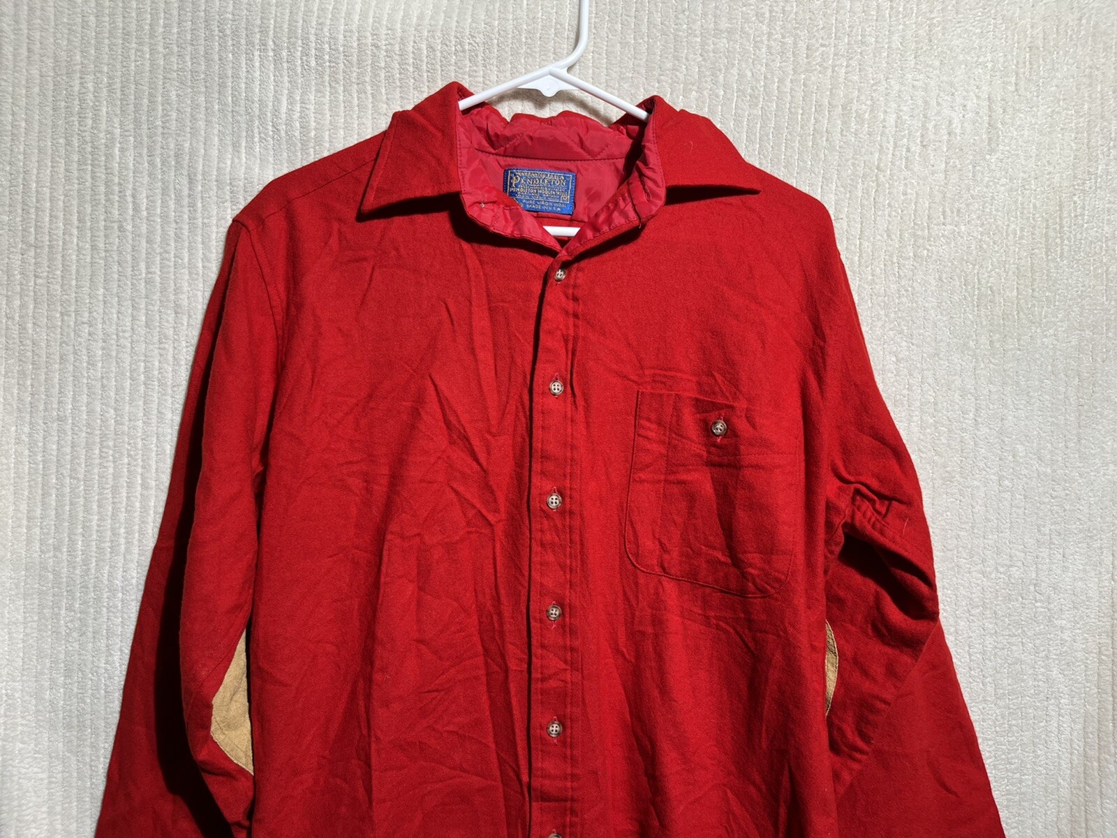 VTG Pendleton Mens Wool Button Down Red Shirt Lea… - image 2