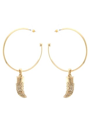 Gold Thin Hoops Horn Charm Large Hoop Earrings