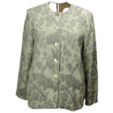 Alfred Dunner Beaded Floral Formal Blazer Lined Shoulder Pads Silver Gray 12