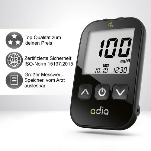adia Diabetes Set: Blutzuckermessgerät inkl. 10 Teststreifen für ...
