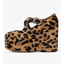 Runway Women Platform Super High Wedge Heel Leopard Print Cross Strap Pump Shoes
