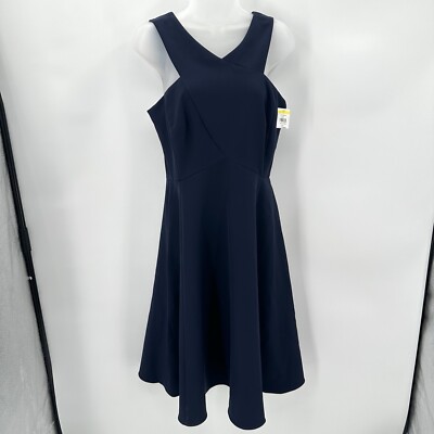 Eliza J Dress Cross Neck Fit Flare Womens 10 Dark Blue Navy