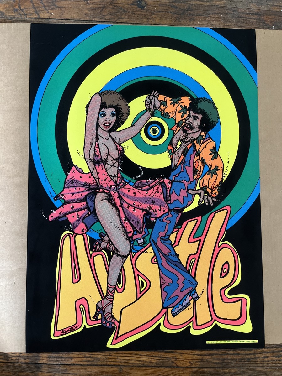 Hustle vintage blacklight poster couple dancing velvet flocked