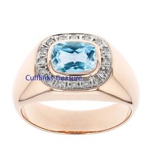 Natural Blue topaz CZ Gemstones with 925 sterling Silver Gold Plated Ring 93R