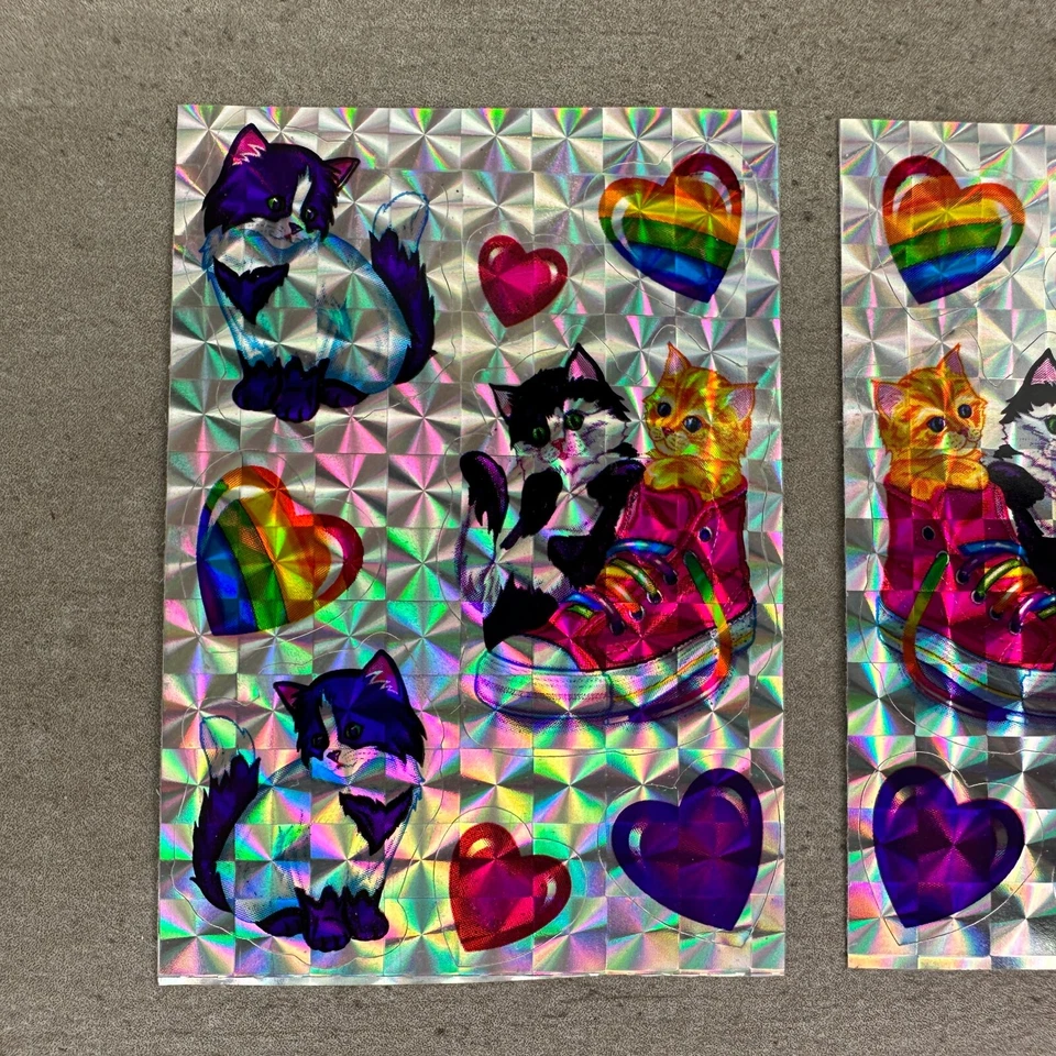 2 Zapatillas De Colección Lisa Frank Pegatina Prisma Gatito Gatito Años 90 Arco Iris Corazón Foto 2 de 4