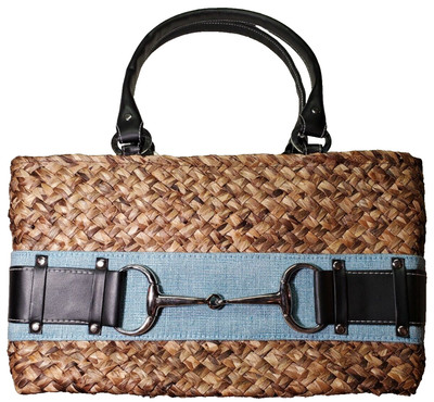 Lime N Roses Wicker Tote, Weekender Blue 14''L x 9''H x 5''D